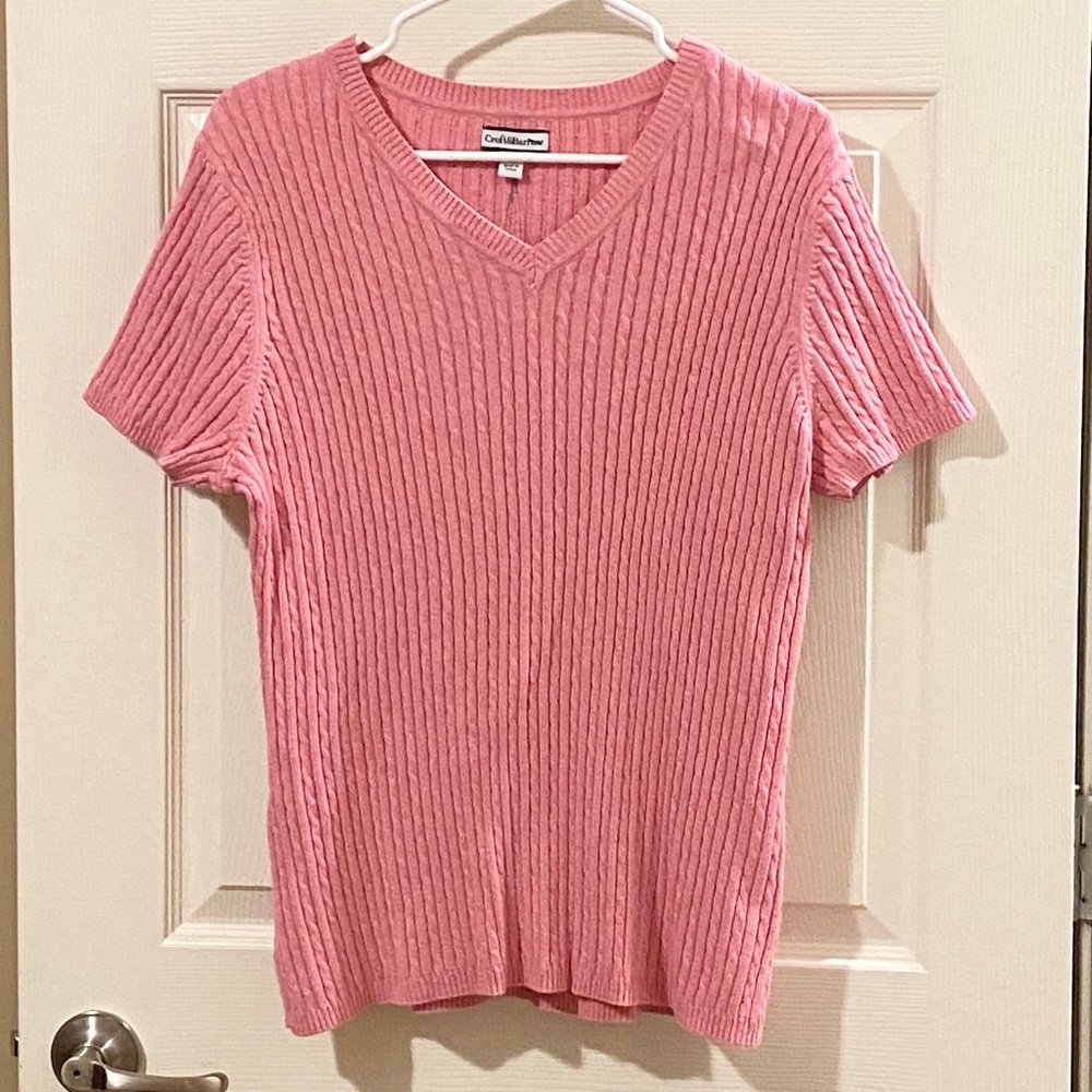 Croft & Barrow Pink Cable Knit V-Neck Sweater NWT